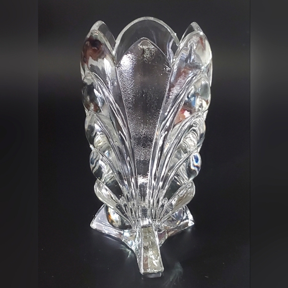 8" Gorgeous Vntg Clear Heavy 2lbs 14oz Stippled & Glossy Glass Tripod Base Vase - Picture 3 of 15